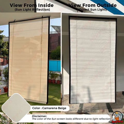 HIPPO Outdoor Sunscreen Chick Blind for Sun Protection for Luxury Homes Farmhouses Corded Roll Up and Down Blinds for Patio Balcony