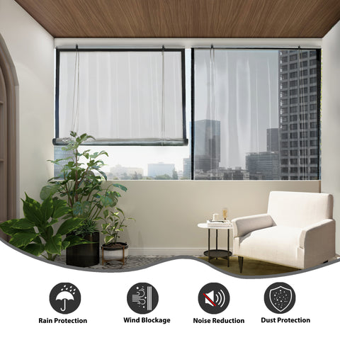 HIPPO Transparent PVC Monsoon Blind for Rain Protection Roll Up Blinds for Balcony, Sun Wind Dust, Premium Waterproof Chick Blind