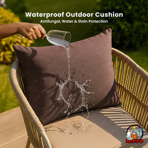 HIPPO Outdoor Premium Waterproof Cushion Cover 100% Solution Dyed Polyester Herringbone Weave Anti-Stain & Antifungal