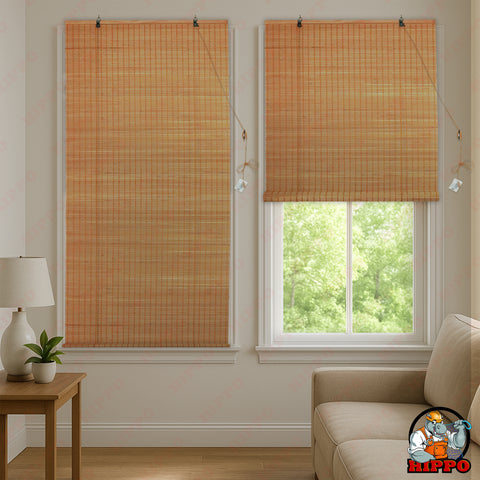 HIPPO Indoor Bamboo Chick Blind for Window Door Sun Protection Rope Mechanism Roll Up Down Bamboo Shade Window for Home & Resturants