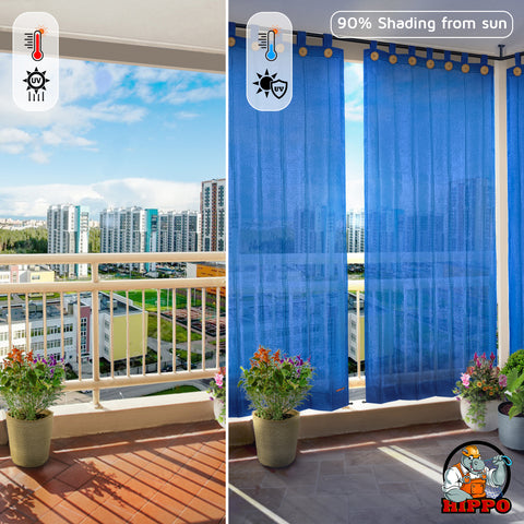 HIPPO 90% Sun Blocking Outdoor Balcony Loop Curtains (Pack of 2)