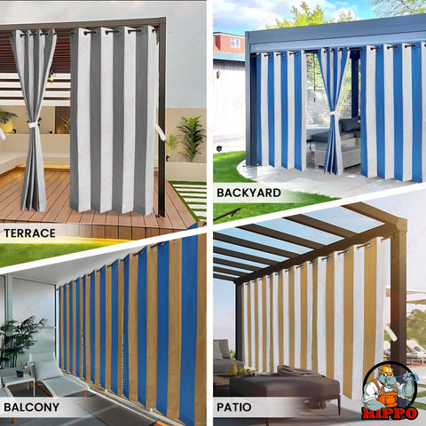 HIPPO Outdoor Stripe 180 GSM Sun Blocking Balcony Eyelet/Grommet Curtain Sun Protection, Light Filtering for Garden Patio