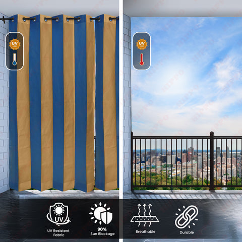 HIPPO Outdoor Stripe 180 GSM Sun Blocking Balcony Eyelet/Grommet Curtain Sun Protection, Light Filtering for Garden Patio